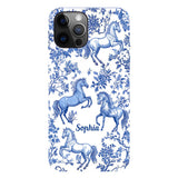 Horse Blue & White Toile de Jouy - Personalized Horse Full Print Phone Case