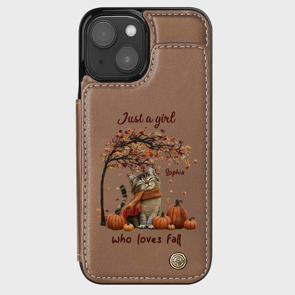 Just a Girl Who Loves Fall - Personalized Cat Wallet Phone Case