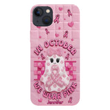 Coque de téléphone personnalisée avec un adorable fantôme et un message de sensibilisation au cancer du sein - Coque de téléphone imprimée intégralement pour la sensibilisation au cancer du sein