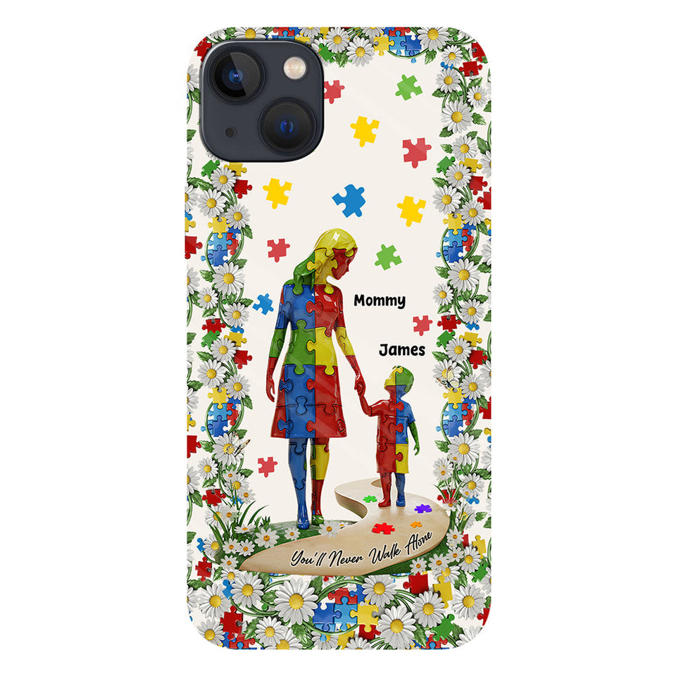 Tu ne marcheras jamais seul - Coque de téléphone personnalisée avec impression intégrale pour la sensibilisation à l'autisme