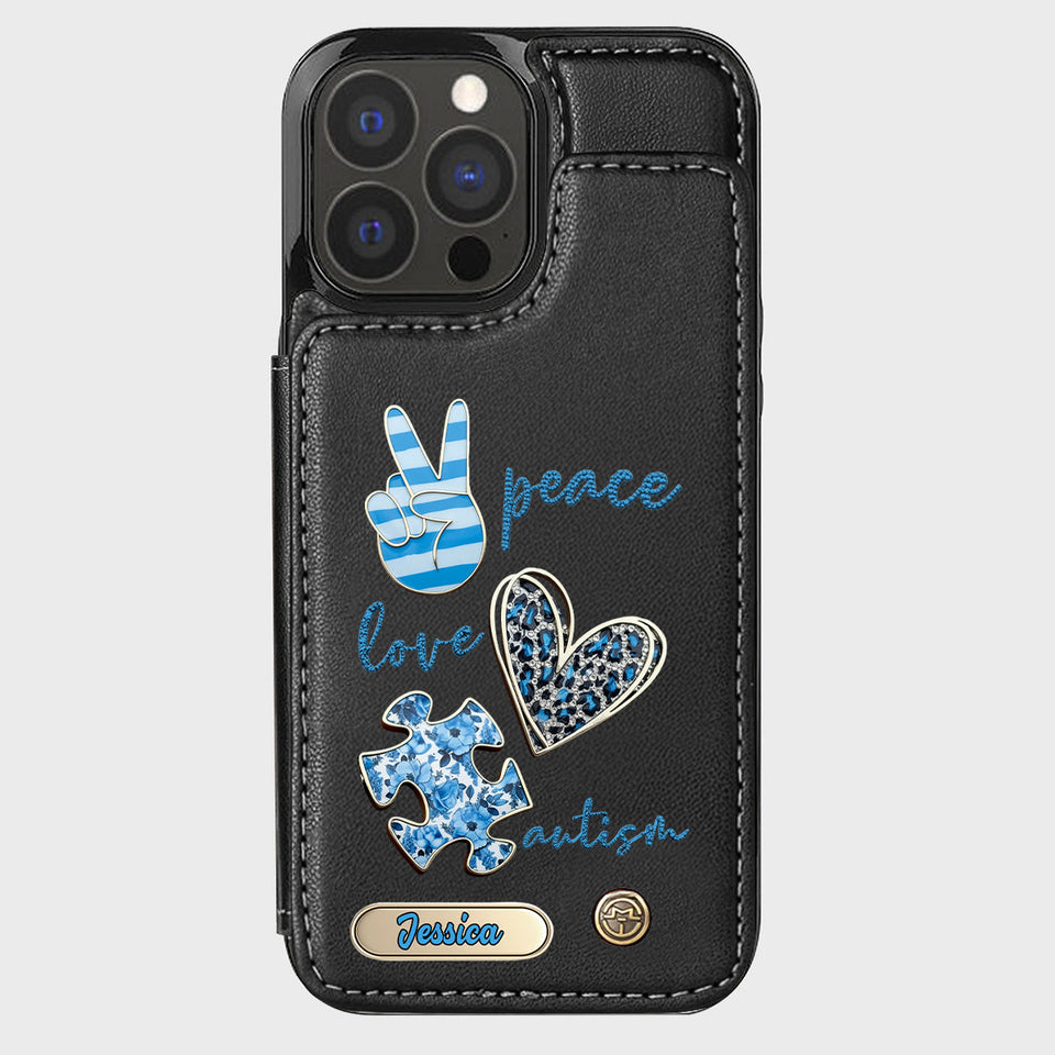 Sensibilisation à l'autisme - Étui portefeuille personnalisé pour téléphone portable