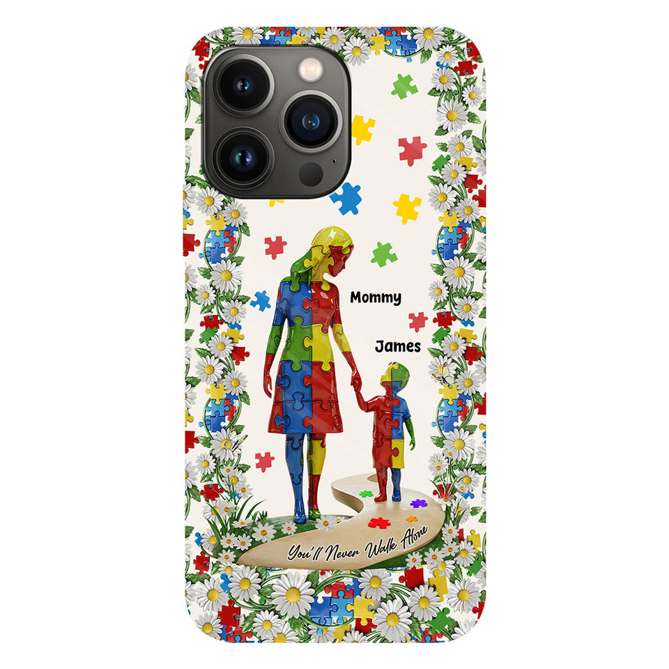 Tu ne marcheras jamais seul - Coque de téléphone personnalisée avec impression intégrale pour la sensibilisation à l'autisme