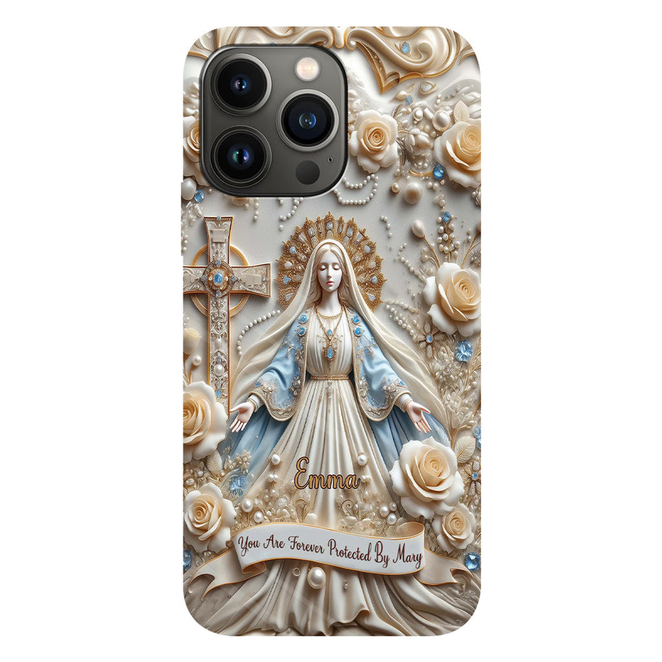 Tu es protégé(e) à jamais par Marie - Coque de téléphone personnalisée avec texte chrétien intégral