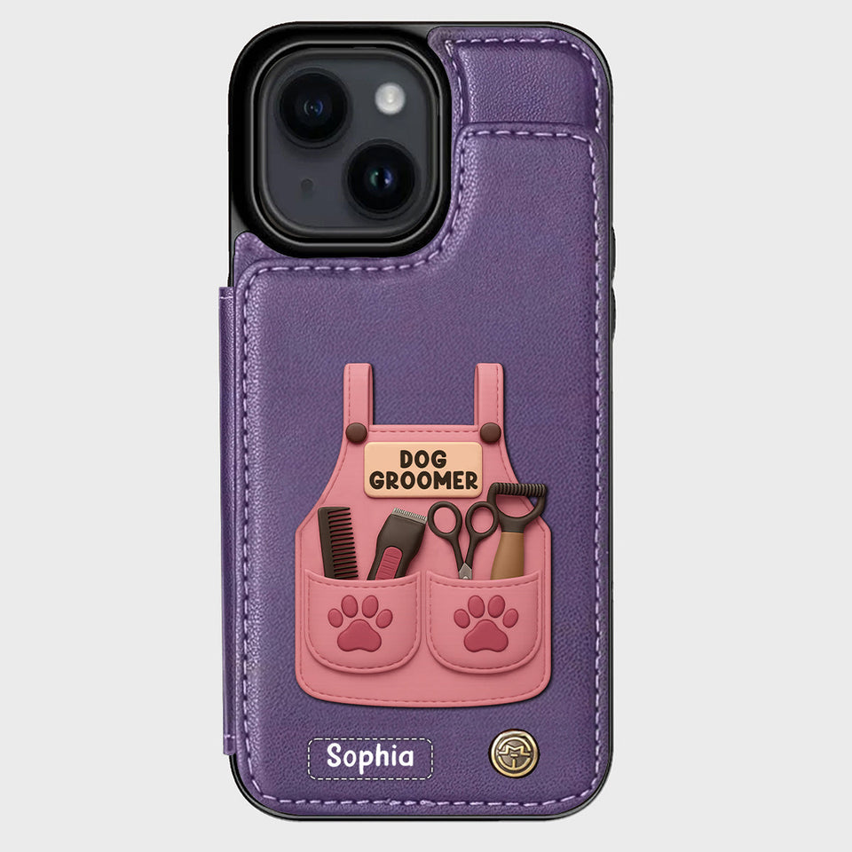 Dog Groomer Gift With Grooming Tools And Paw Prints - Personalized Dog Groomer Wallet Phone Case