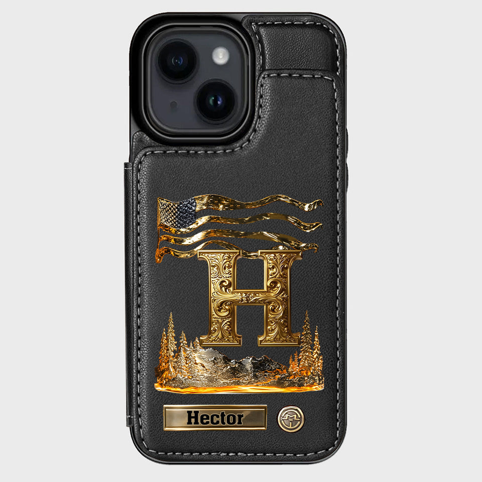Name Initial Alphabet - Personalized Luxury Wallet Phone Case
