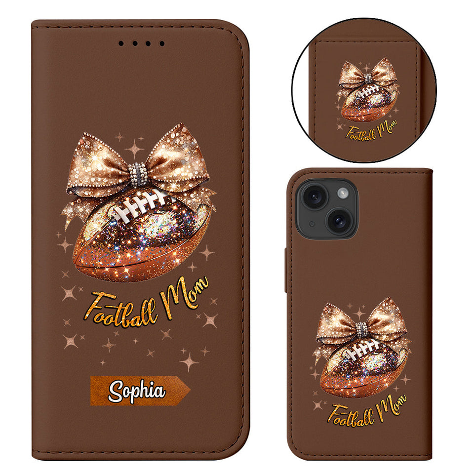 Glitter Football - Personalized Football Wallet Phone Case With Strap