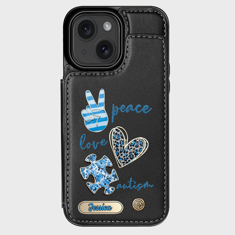 Sensibilisation à l'autisme - Étui portefeuille personnalisé pour téléphone portable
