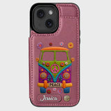 Peace Bus - Personalized Hippie Wallet Phone Case With Leather Charm