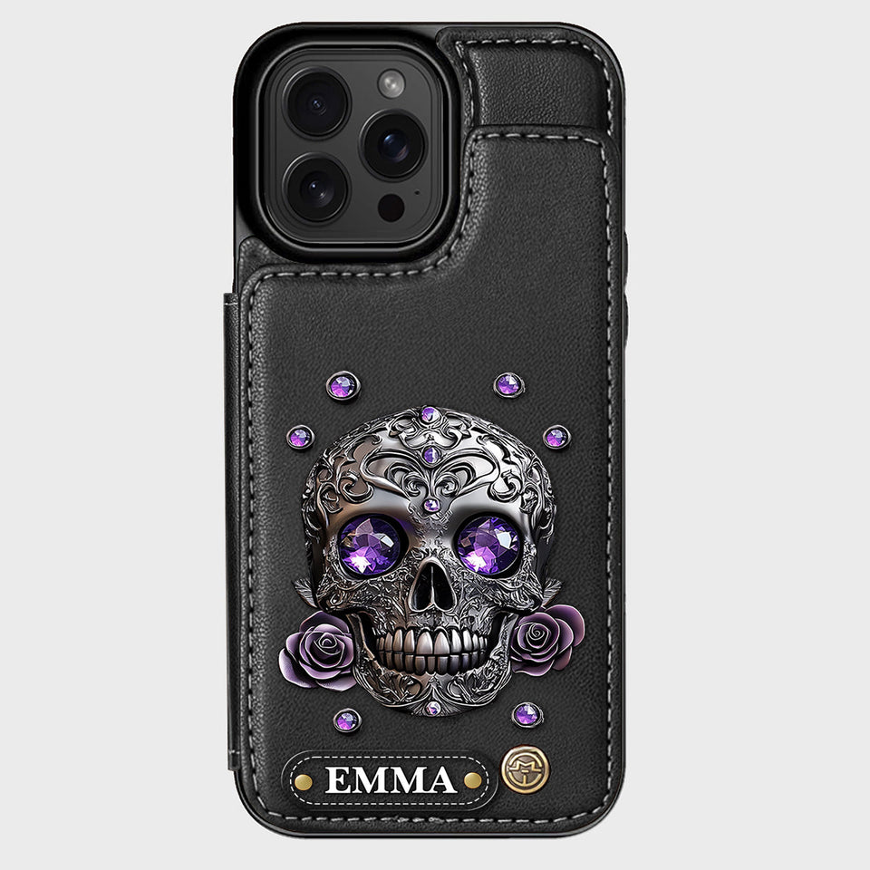 Beautiful Skull And Roses - Personalized Skull Wallet Phone Case