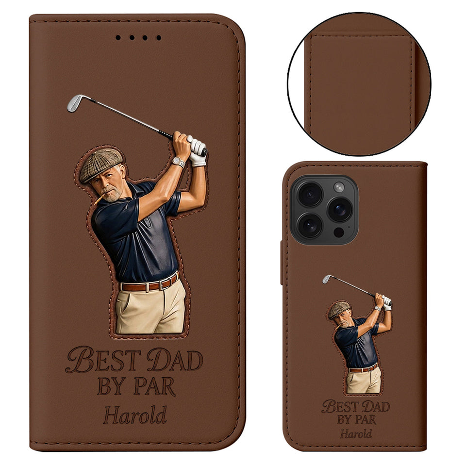 Best Dad By Par - Personalized Father Wallet Phone Case With Strap