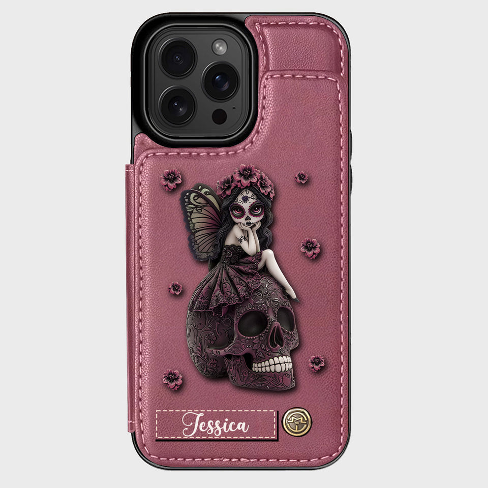 Beautiful Gothic Fairy Girl - Personalized Skull Wallet Phone Case