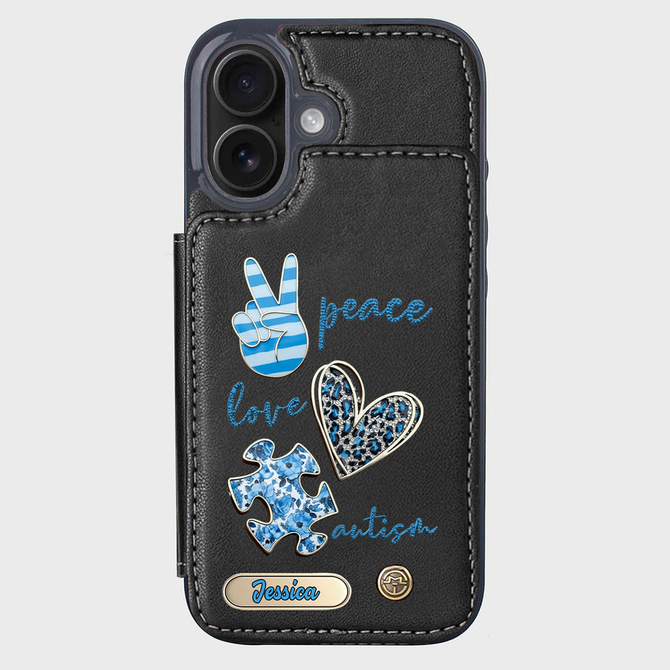 Sensibilisation à l'autisme - Étui portefeuille personnalisé pour téléphone portable