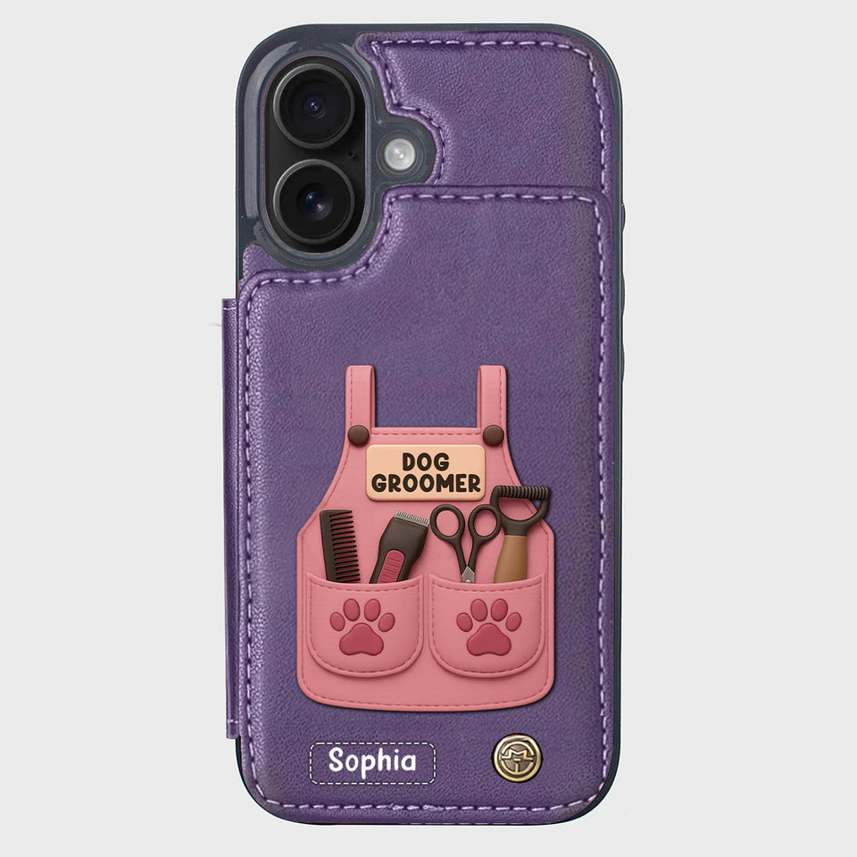 Dog Groomer Gift With Grooming Tools And Paw Prints - Personalized Dog Groomer Wallet Phone Case