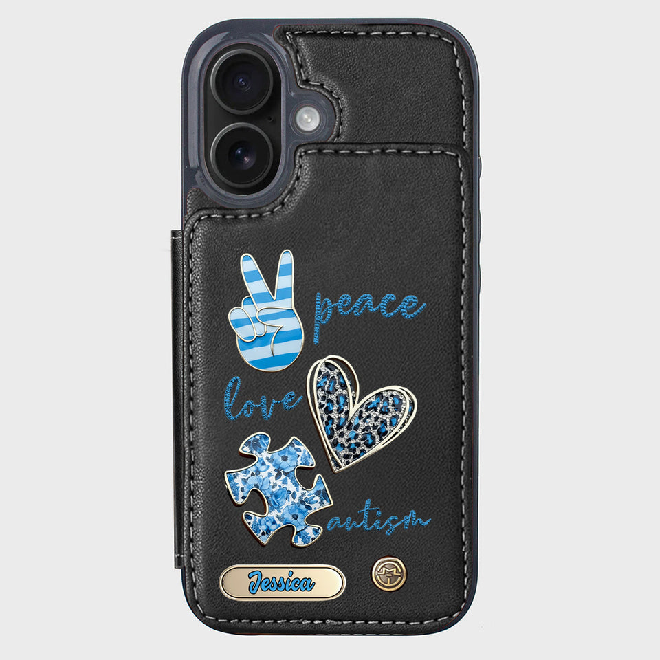 Sensibilisation à l'autisme - Étui portefeuille personnalisé pour téléphone portable