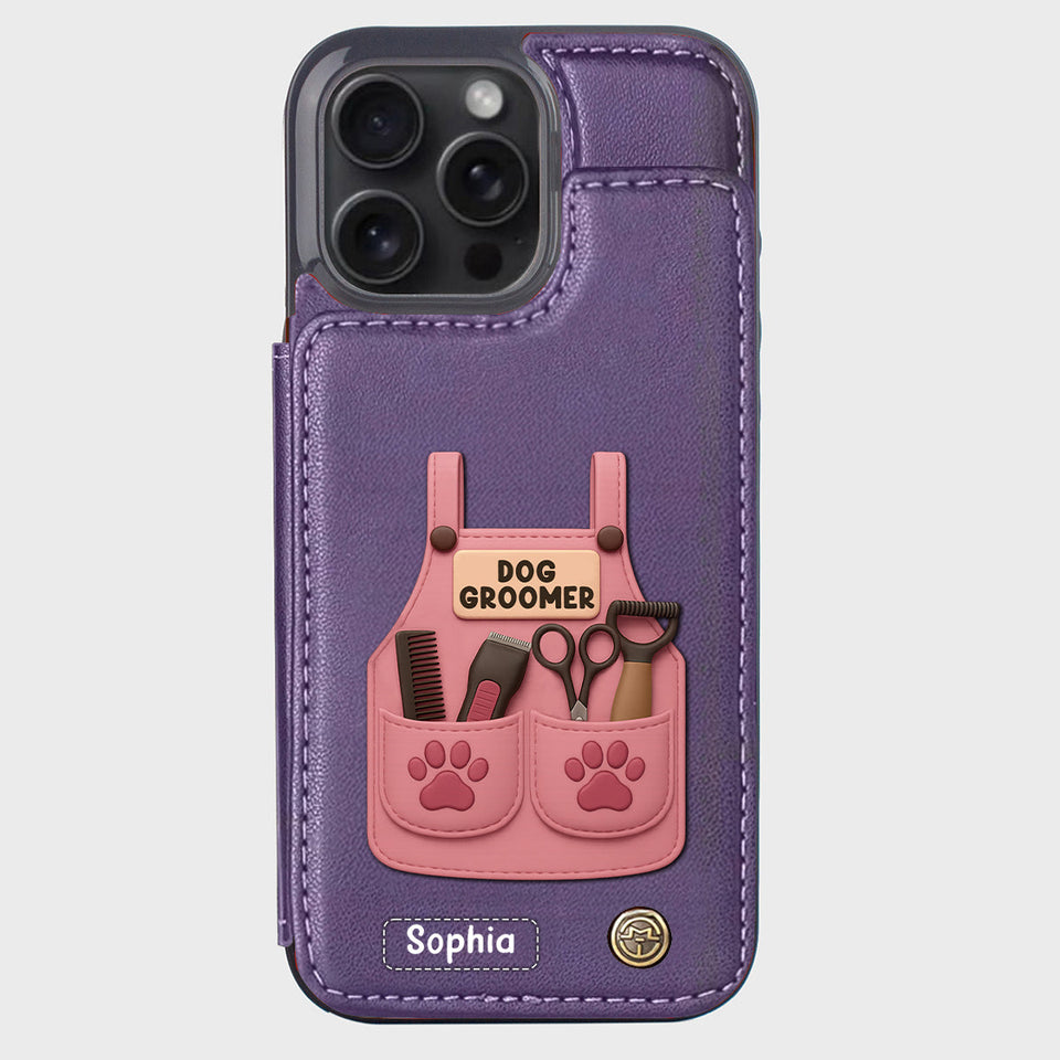 Dog Groomer Gift With Grooming Tools And Paw Prints - Personalized Dog Groomer Wallet Phone Case