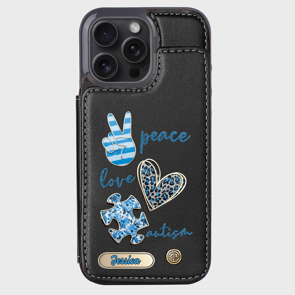 Sensibilisation à l'autisme - Étui portefeuille personnalisé pour téléphone portable