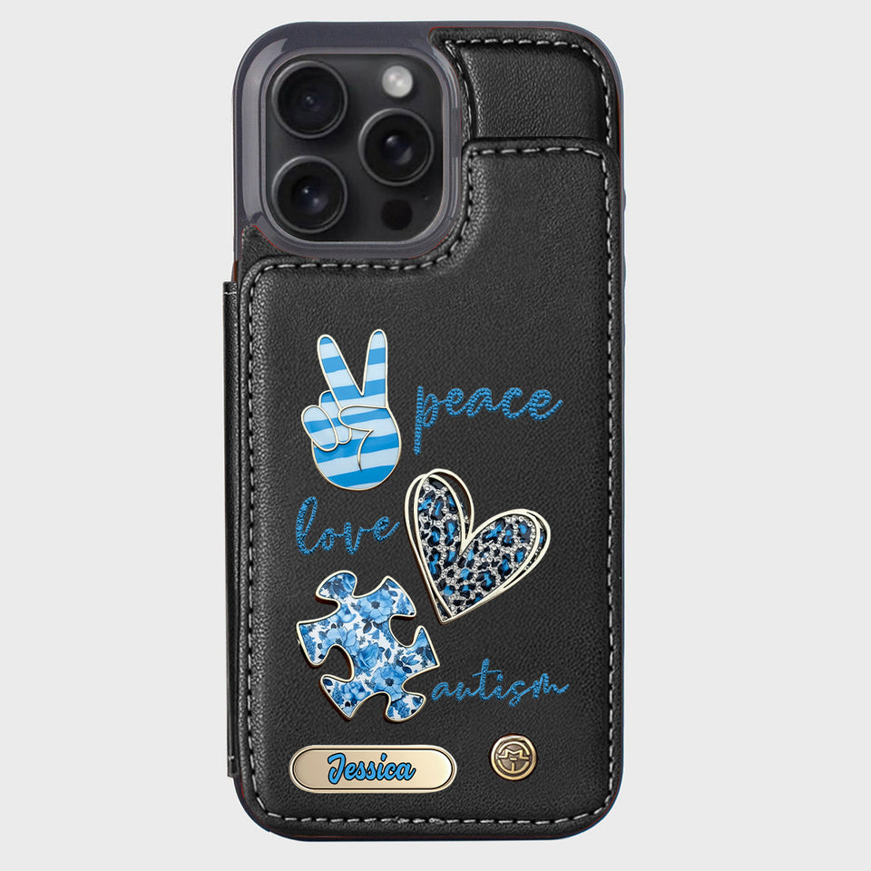 Sensibilisation à l'autisme - Étui portefeuille personnalisé pour téléphone portable