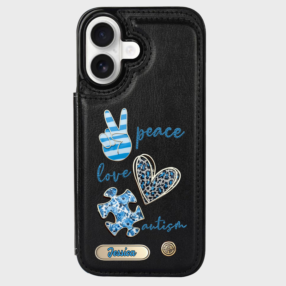 Sensibilisation à l'autisme - Étui portefeuille personnalisé pour téléphone portable