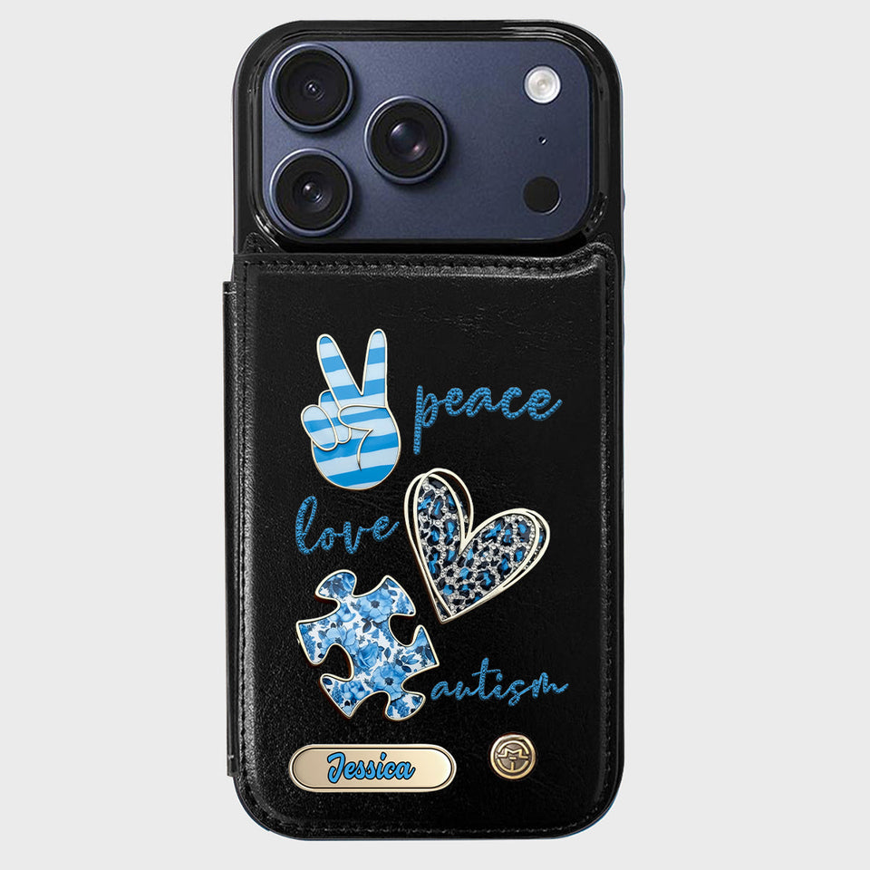 Sensibilisation à l'autisme - Étui portefeuille personnalisé pour téléphone portable