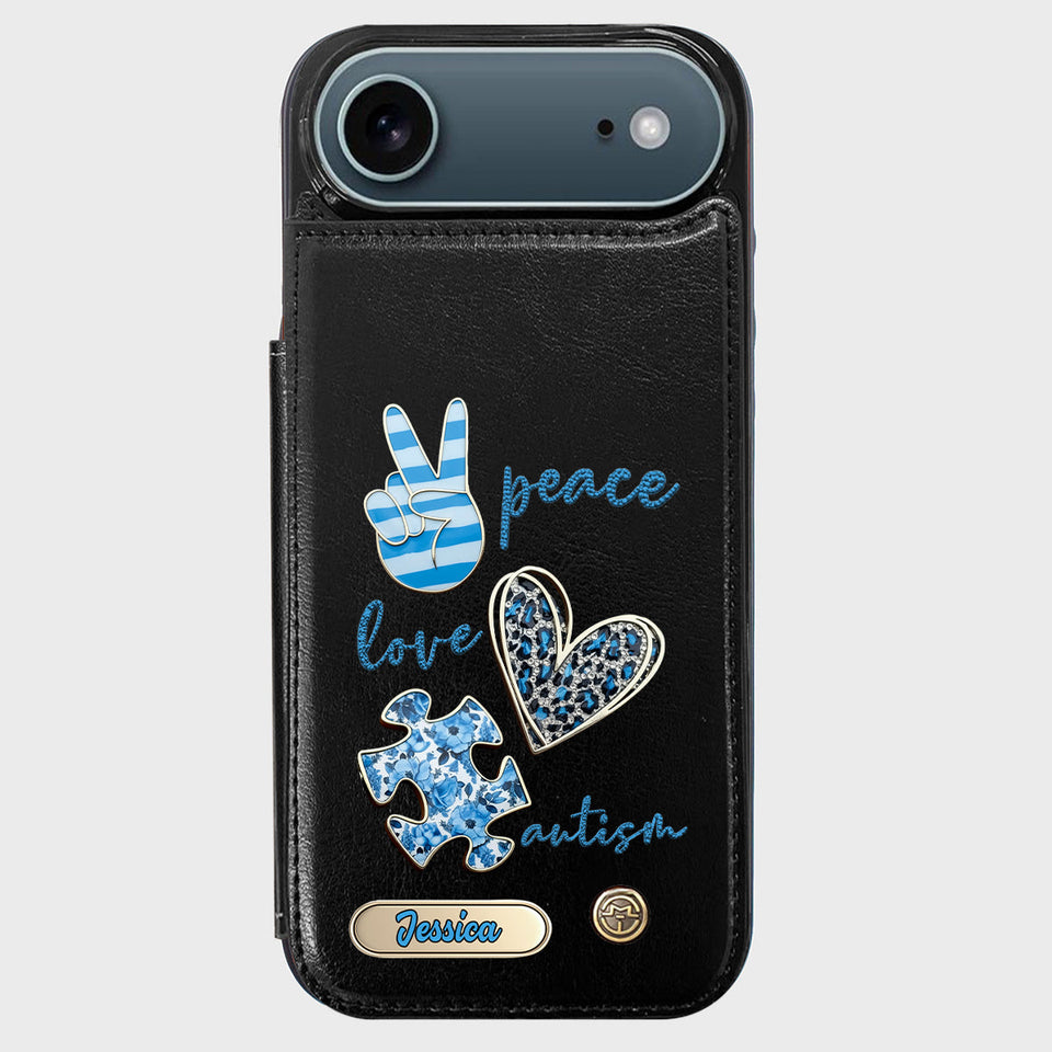 Sensibilisation à l'autisme - Étui portefeuille personnalisé pour téléphone portable