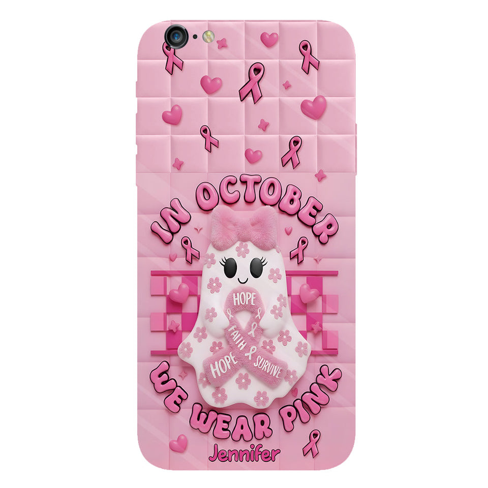 Coque de téléphone personnalisée avec un adorable fantôme et un message de sensibilisation au cancer du sein - Coque de téléphone imprimée intégralement pour la sensibilisation au cancer du sein