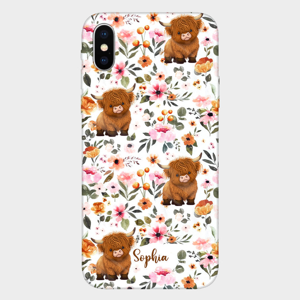 Floral Highland Cow - Personalized Highland Cow Full Print Phone Case