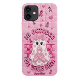 Coque de téléphone personnalisée avec un adorable fantôme et un message de sensibilisation au cancer du sein - Coque de téléphone imprimée intégralement pour la sensibilisation au cancer du sein