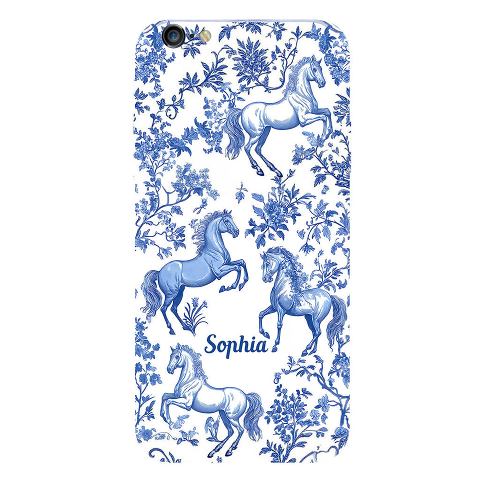 Horse Blue & White Toile de Jouy - Personalized Horse Full Print Phone Case