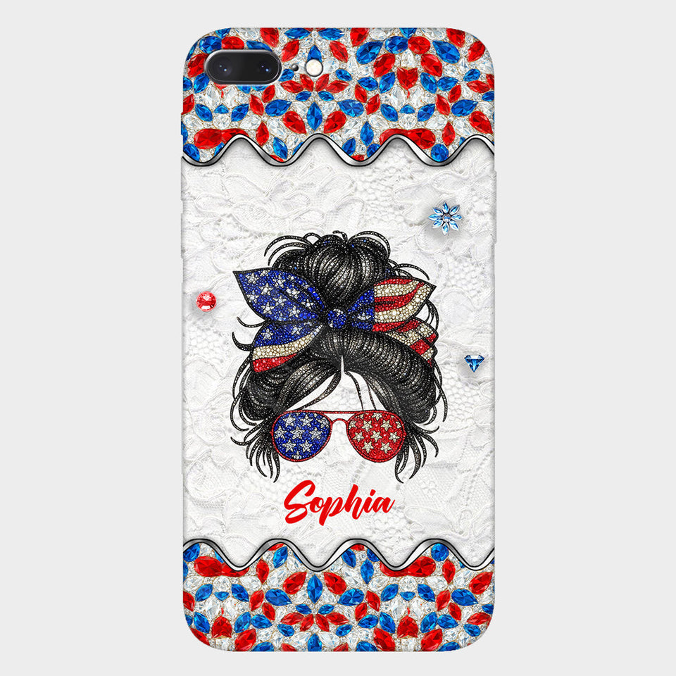 Messy Bun Girl - Personalized Independence Day/ 4th of July Full Print Phone Case