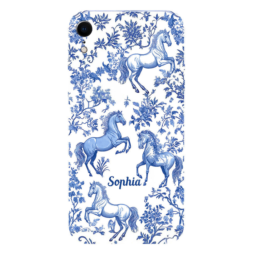 Horse Blue & White Toile de Jouy - Personalized Horse Full Print Phone Case