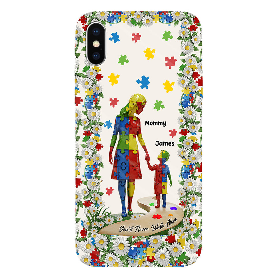 Tu ne marcheras jamais seul - Coque de téléphone personnalisée avec impression intégrale pour la sensibilisation à l'autisme
