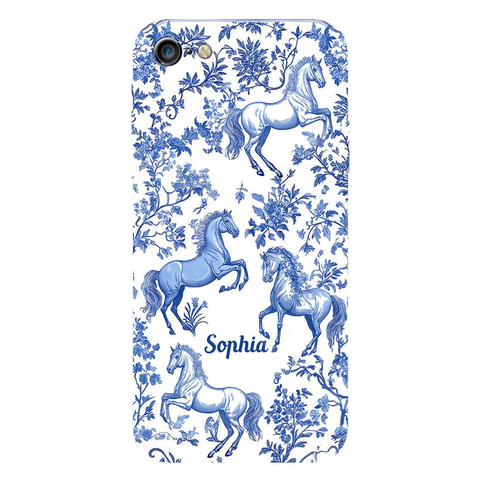 Horse Blue & White Toile de Jouy - Personalized Horse Full Print Phone Case