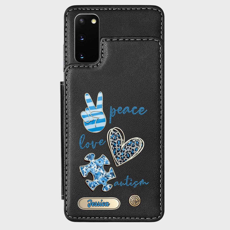 Sensibilisation à l'autisme - Étui portefeuille personnalisé pour téléphone portable