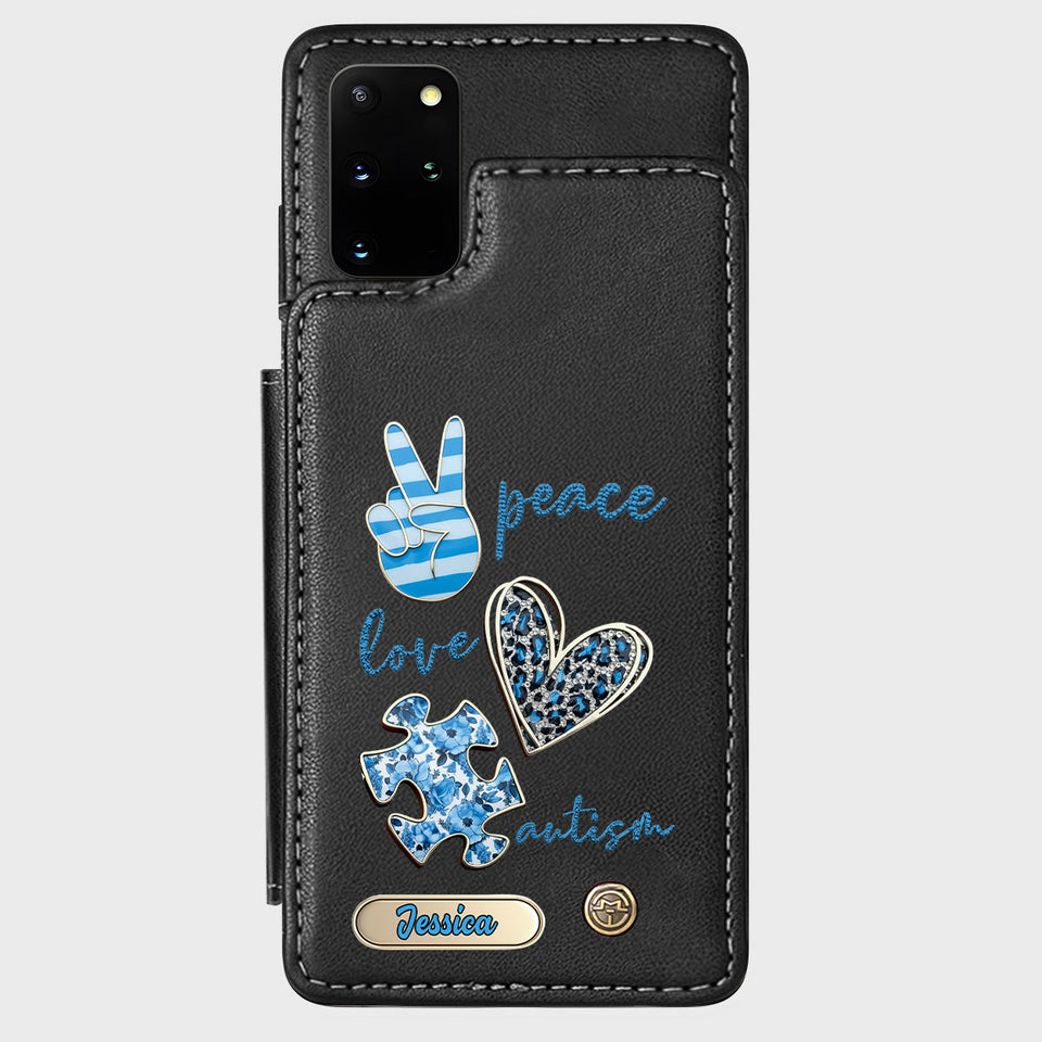 Sensibilisation à l'autisme - Étui portefeuille personnalisé pour téléphone portable