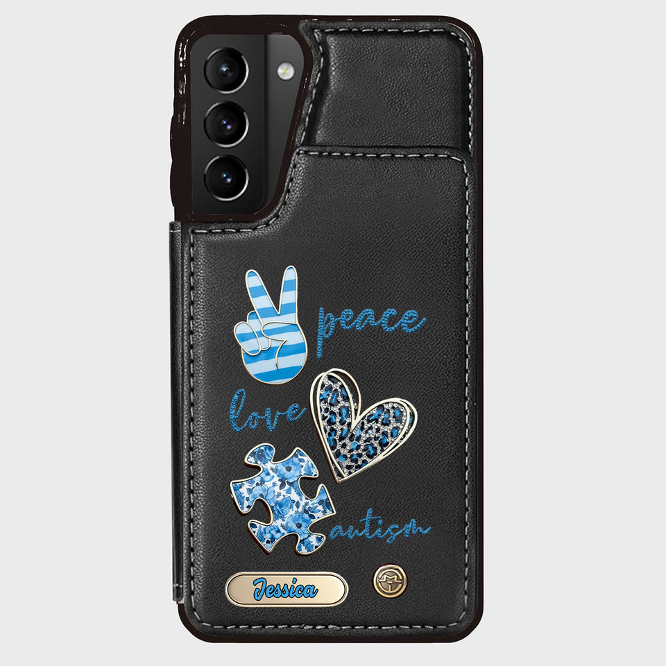 Sensibilisation à l'autisme - Étui portefeuille personnalisé pour téléphone portable