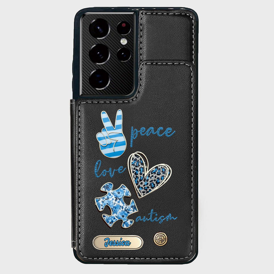 Sensibilisation à l'autisme - Étui portefeuille personnalisé pour téléphone portable