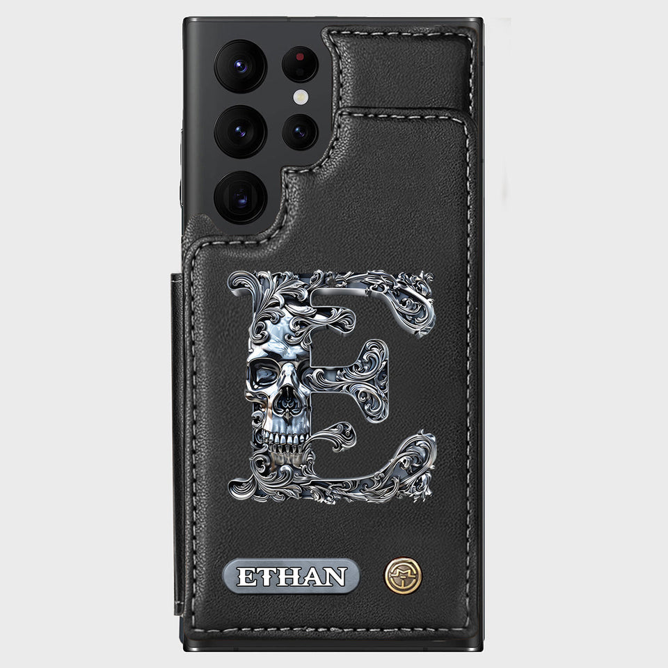 Skull Name Initial Letter - Personalized Skull Wallet Phone Case
