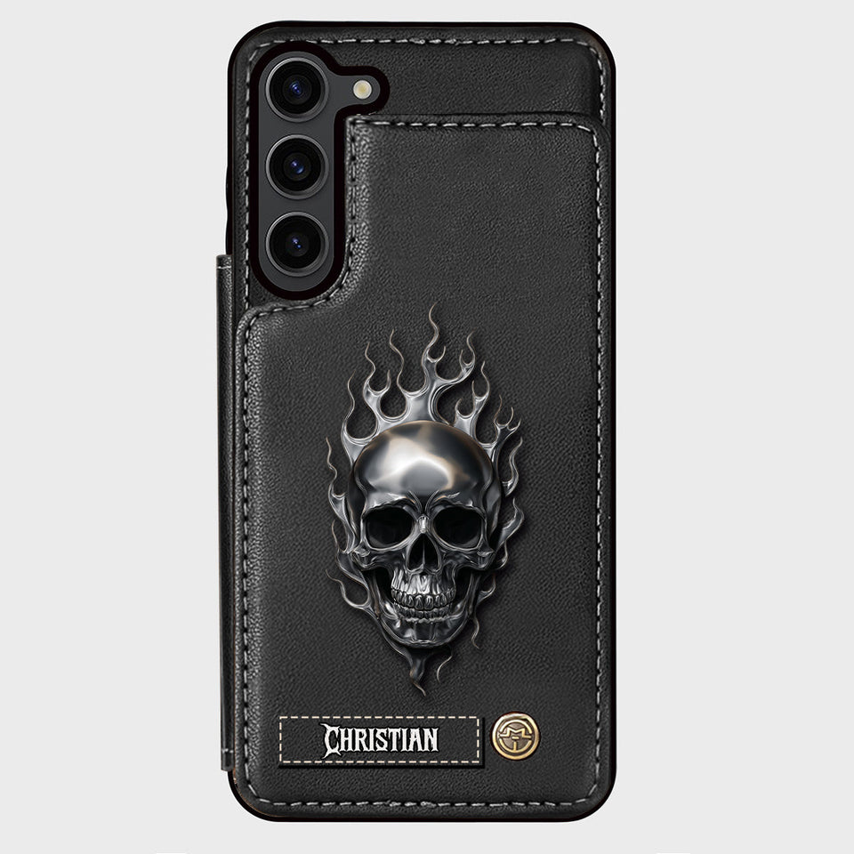 Fire Skull - Personalized Skull Wallet Phone Case
