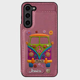 Peace Bus - Personalized Hippie Wallet Phone Case With Leather Charm