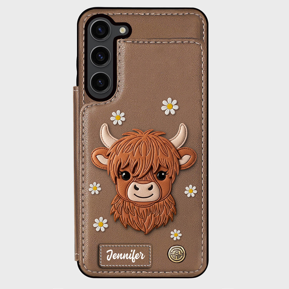 Adorable Highland Cow - Personalized Highland Cow Wallet Phone Case