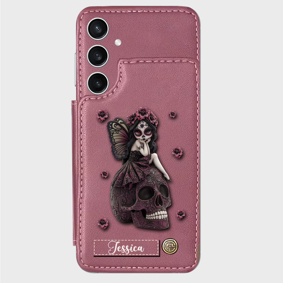 Beautiful Gothic Fairy Girl - Personalized Skull Wallet Phone Case