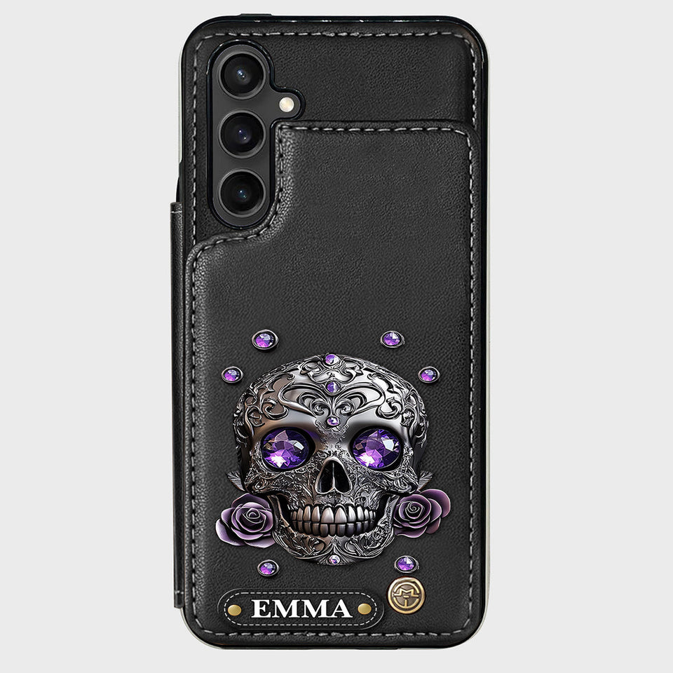 Beautiful Skull And Roses - Personalized Skull Wallet Phone Case