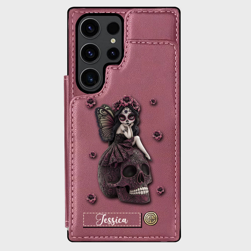 Beautiful Gothic Fairy Girl - Personalized Skull Wallet Phone Case