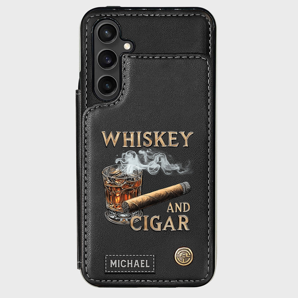 Whiskey And Cigar - Personalized Whisky Wallet Phone Case