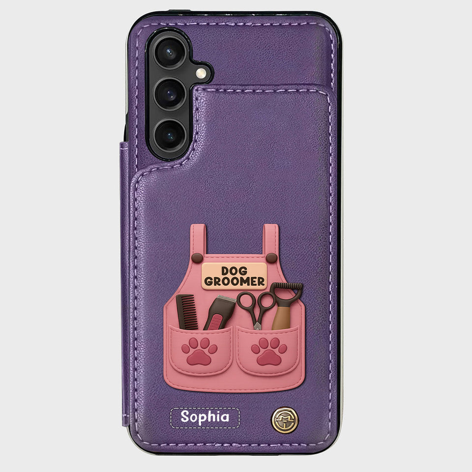 Dog Groomer Gift With Grooming Tools And Paw Prints - Personalized Dog Groomer Wallet Phone Case