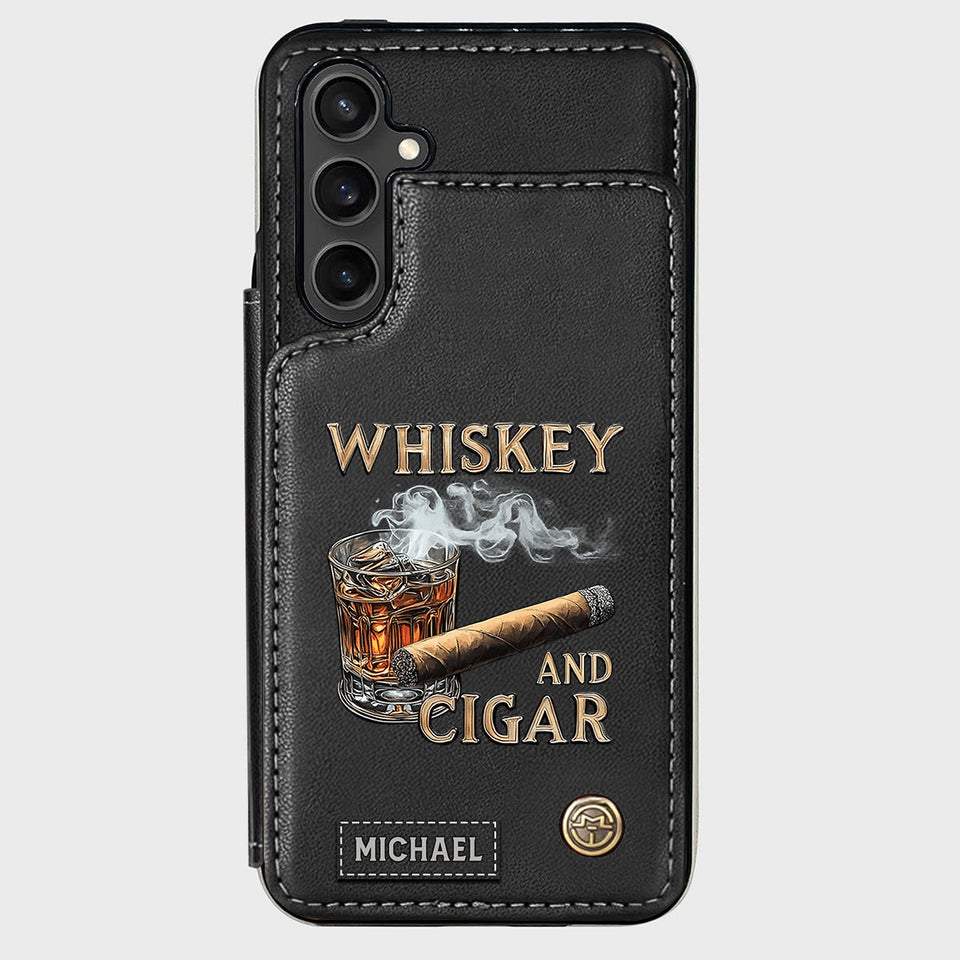 Whiskey And Cigar - Personalized Whisky Wallet Phone Case