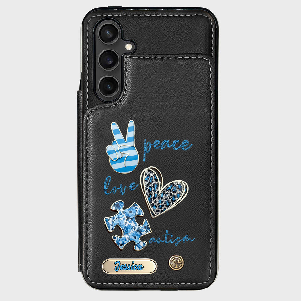 Sensibilisation à l'autisme - Étui portefeuille personnalisé pour téléphone portable