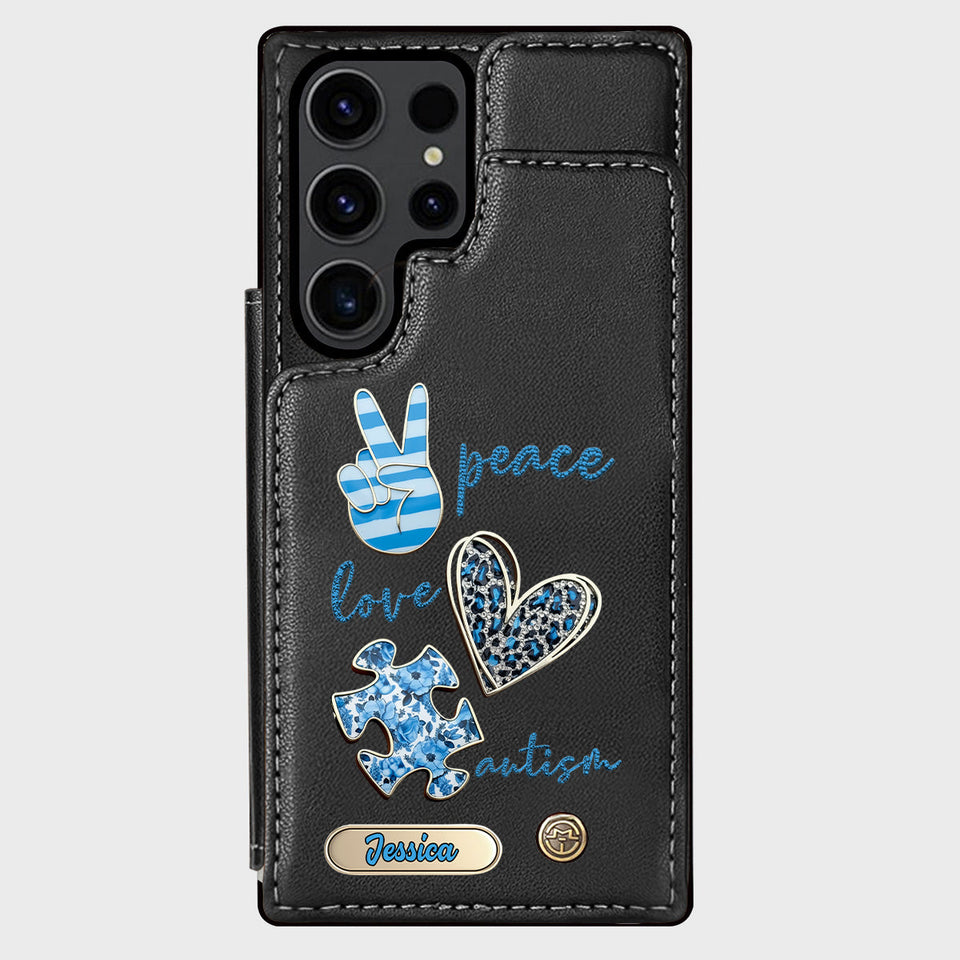 Sensibilisation à l'autisme - Étui portefeuille personnalisé pour téléphone portable