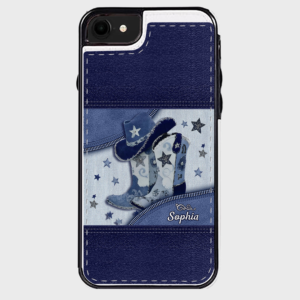 Cowgirl Boots - Personalized Cowgirl Foldable Wallet Phone Case