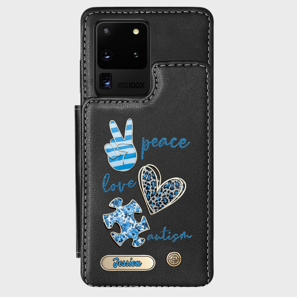 Sensibilisation à l'autisme - Étui portefeuille personnalisé pour téléphone portable